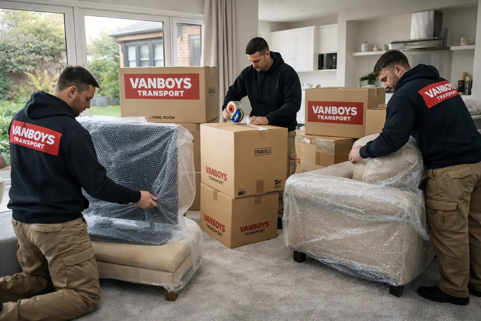 Home Removals – professional movers packing a modern home